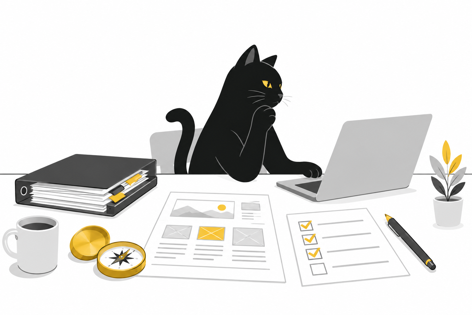 目的と資料、確認項目を揃えてサイト制作を始める黒猫
